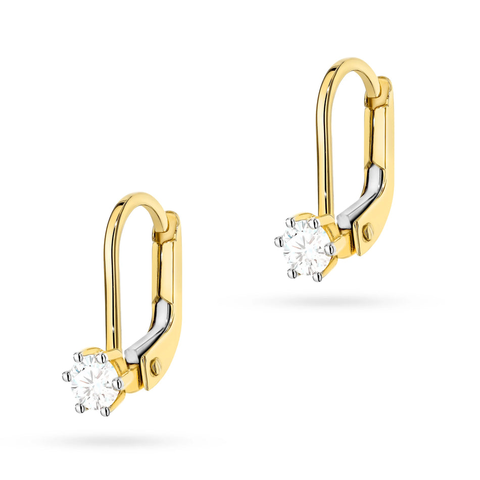Gelbgold Ohrringe mit Einzelnem Zirkonia und Klappbrisur