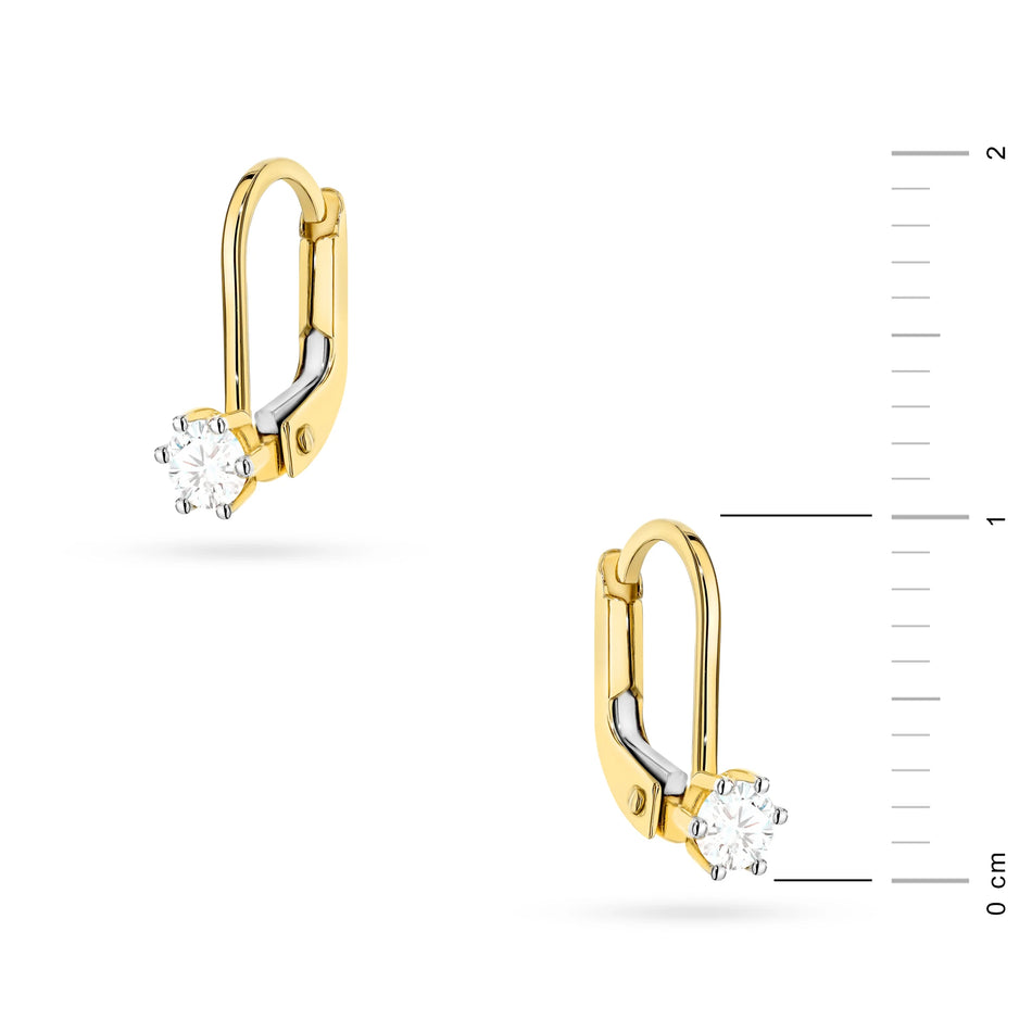 Gelbgold Ohrringe mit Einzelnem Zirkonia und Klappbrisur