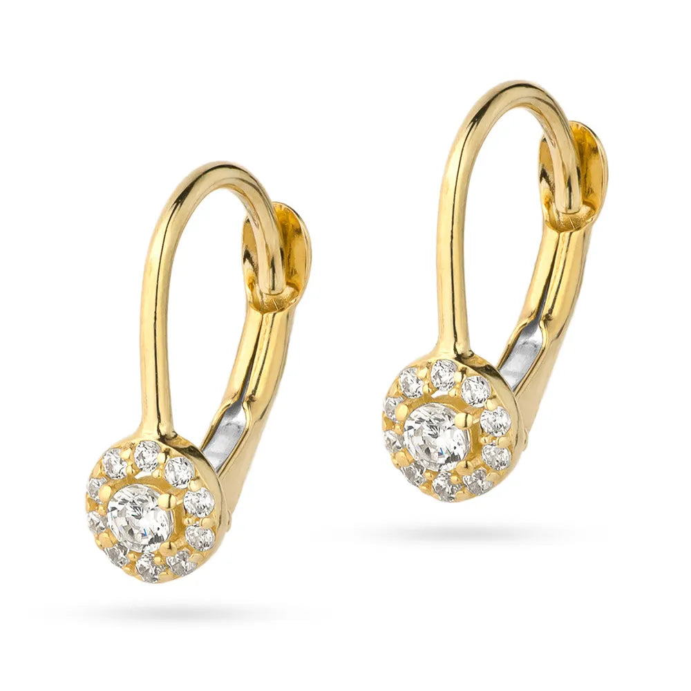 goldene Ohrringe mit englischem Verschluss und Zirkonia-Blume k-gw-256-585