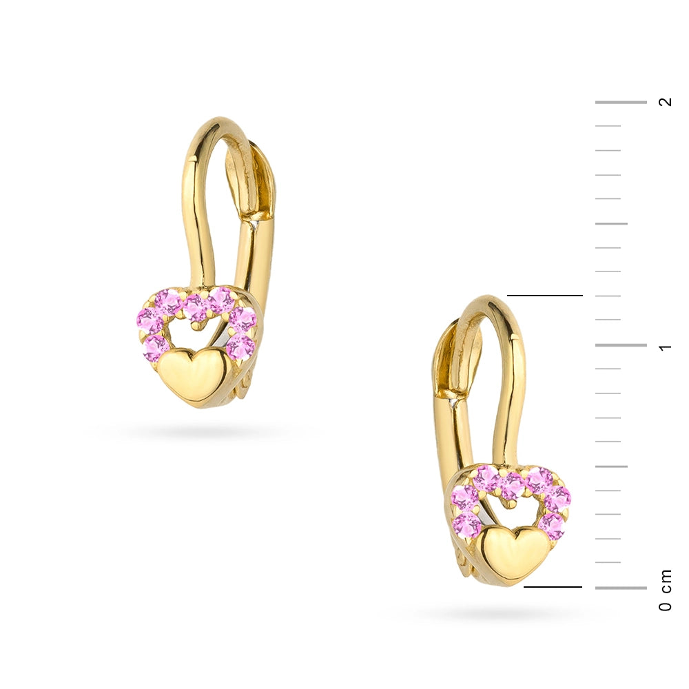 goldene Ohrringe mit englischem Verschluss und Zirkonia-Herz rosa K GW 296 585
