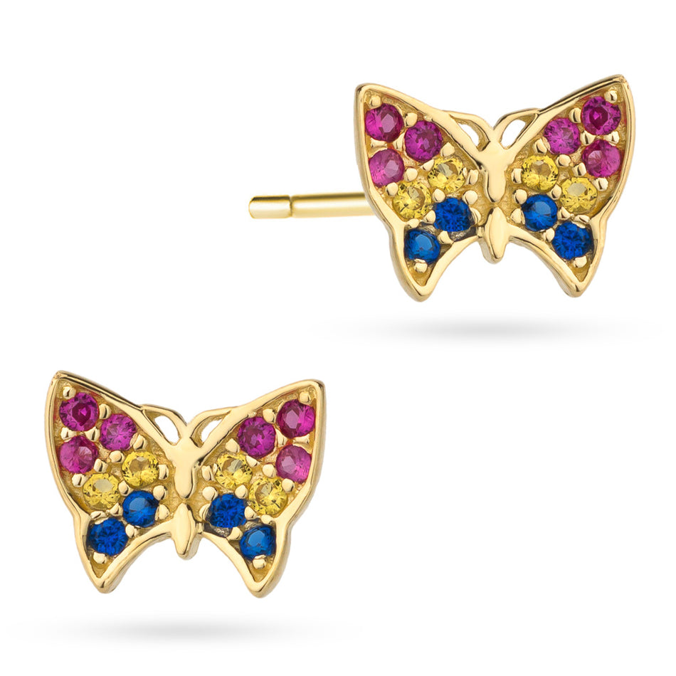 Children’s Gold Butterfly Earrings with Multicolored Zirconia
