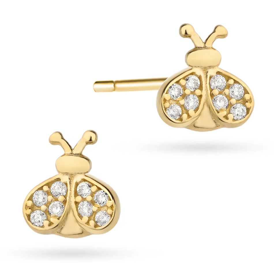Children’s Gold Ladybug Earrings with Zirconia