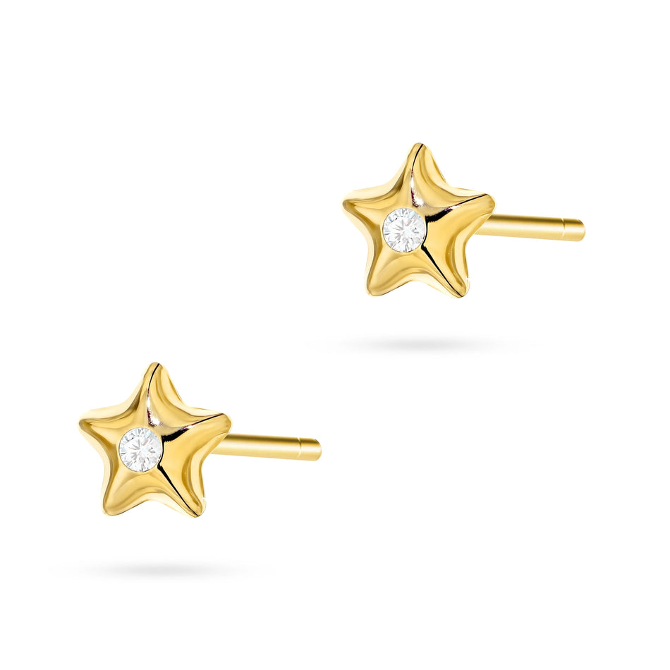 Gold Stud Earrings with Zirconia Stars