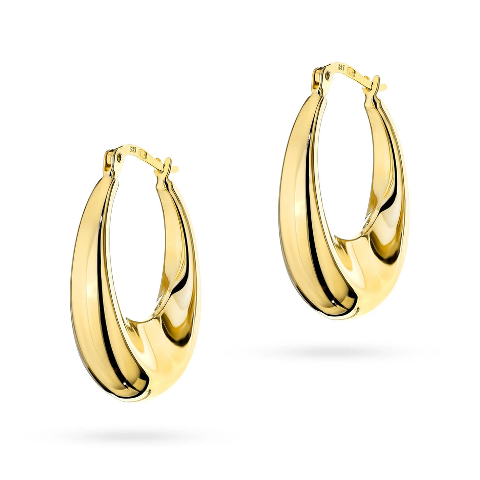 Gold smooth wide teardrop oval earrings