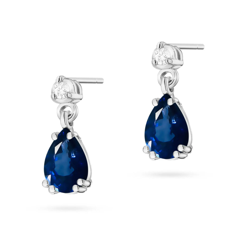 White Gold Earrings with 0.60 ct Sapphire and Diamonds | 585 (14k) White Gold Stud Earrings