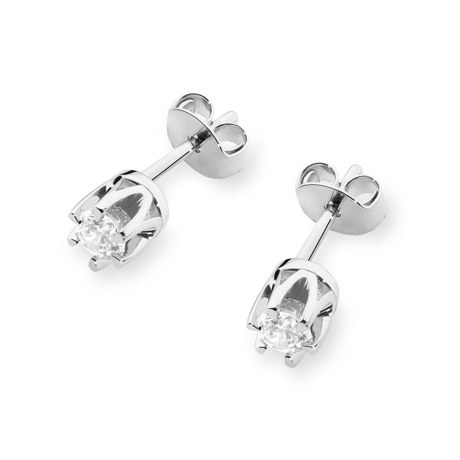 White Gold Earrings with 0.08 ct Diamonds | 585 (14k) White Gold Stud Earrings
