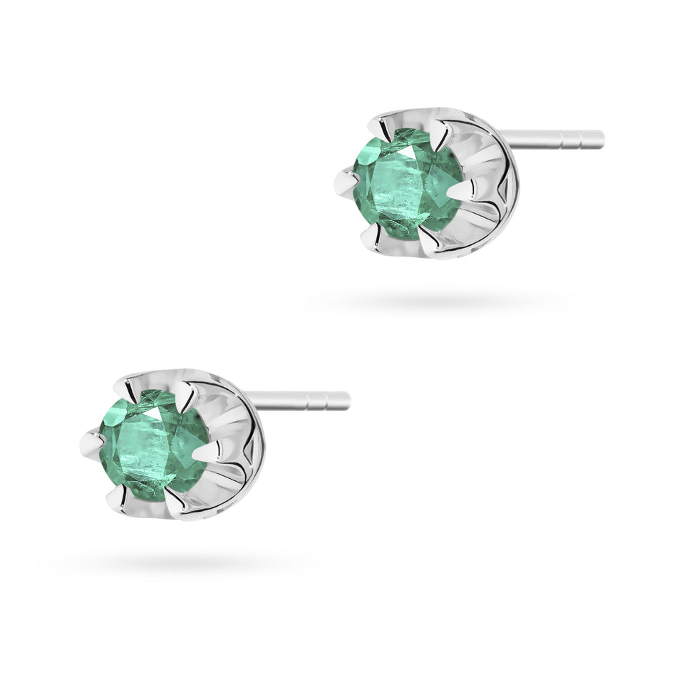White Gold Earrings with 0.15 ct Emeralds | 585 (14k) White Gold Stud Earrings