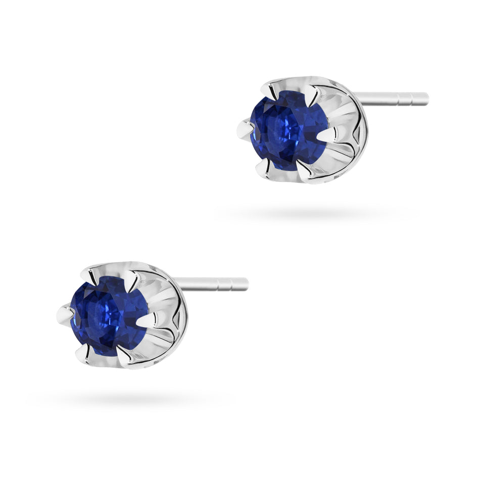 White Gold Earrings with 0.15 ct Sapphires | 585 (14k) White Gold Stud Earrings
