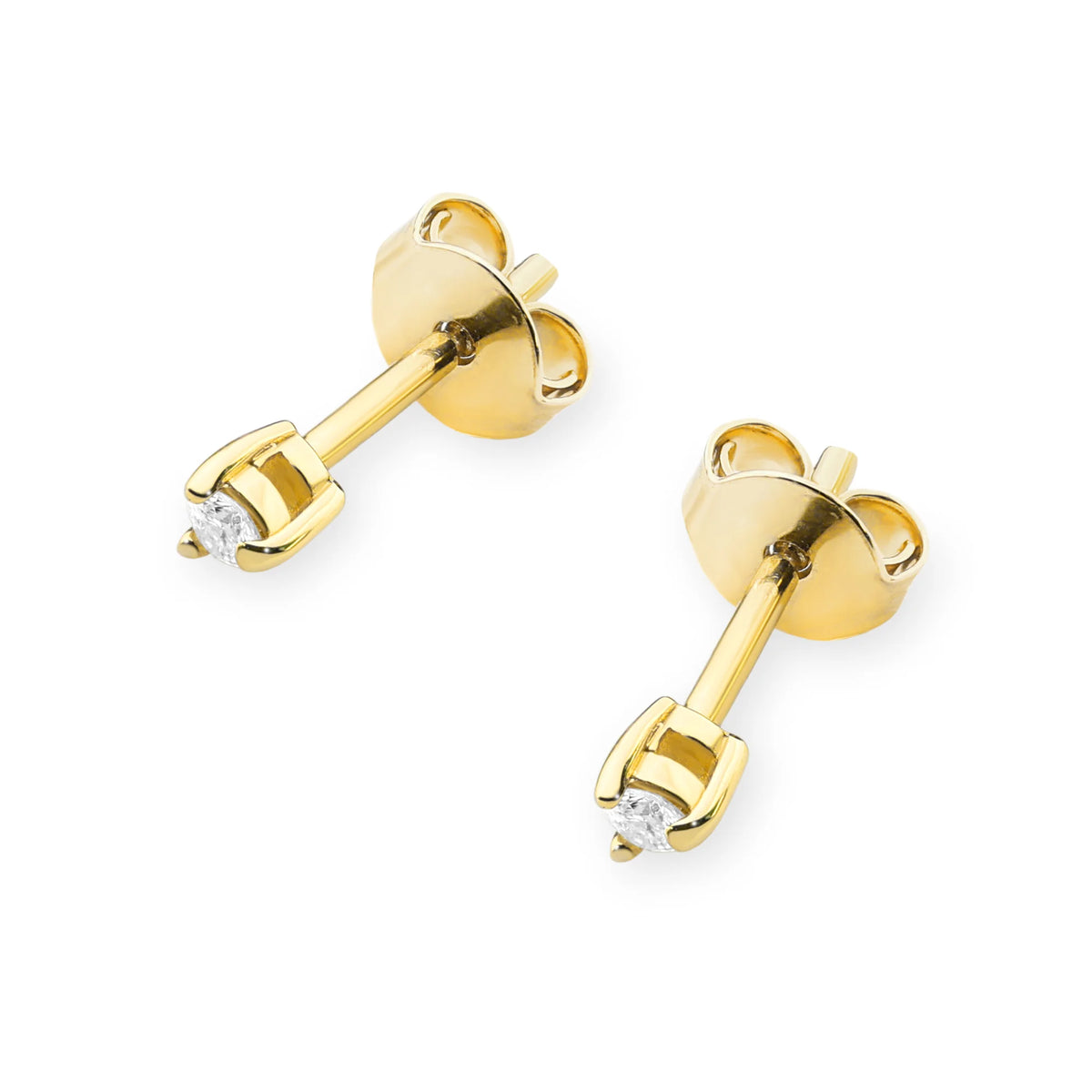 Gold Earrings with 0.04 ct Diamonds | 585 (14k) Gold Stud Earrings