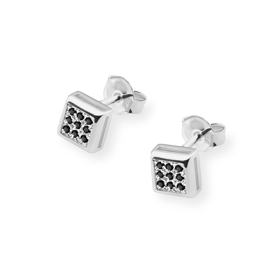 White Gold Earrings with 0.09 ct Black Diamonds | 585 (14k) White Gold Stud Earrings