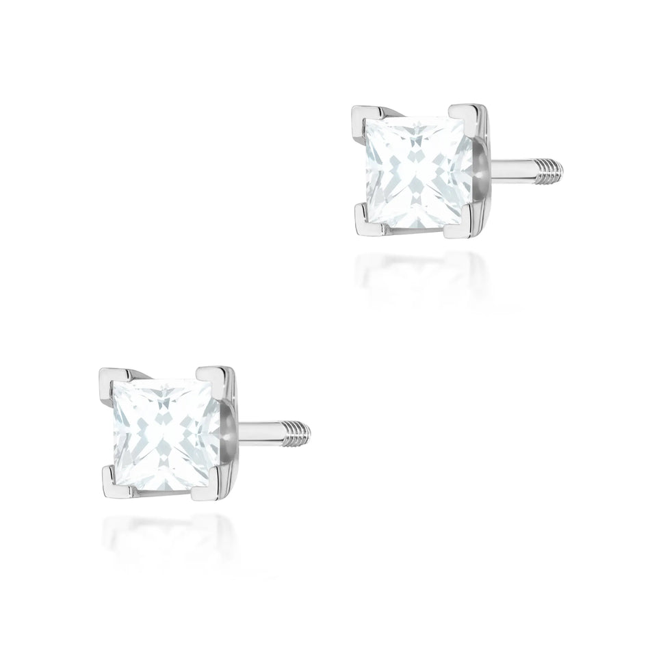 White Gold Earrings with 0.15 ct Diamonds | 585 (14k) White Gold Screw Back Stud Earrings