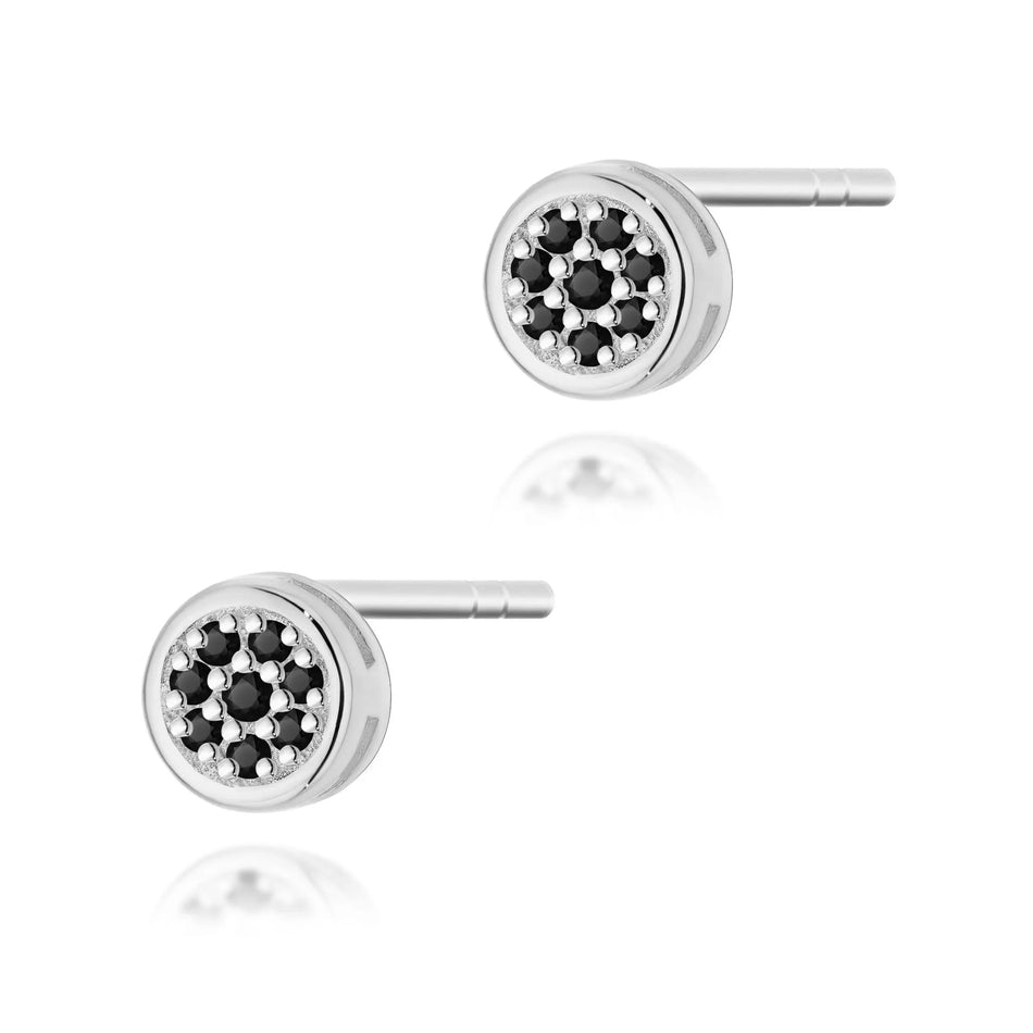 White Gold Earrings with 0.08 ct Black Diamonds | 585 (14k) White Gold Stud Earrings