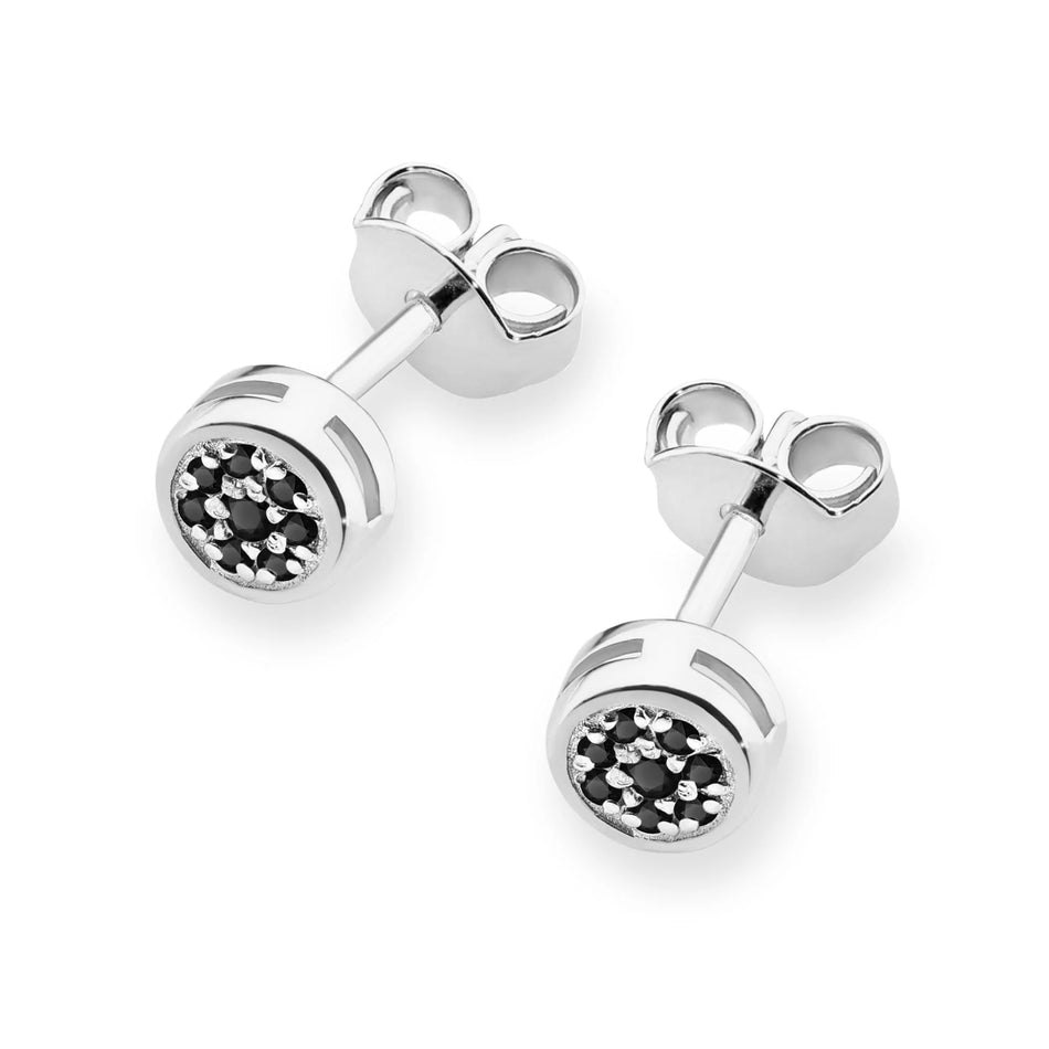 White Gold Earrings with 0.08 ct Black Diamonds | 585 (14k) White Gold Stud Earrings