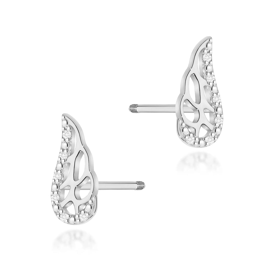 White Gold Earrings with 0.06 ct Diamonds | 585 (14k) White Gold Screw Back Stud Earrings