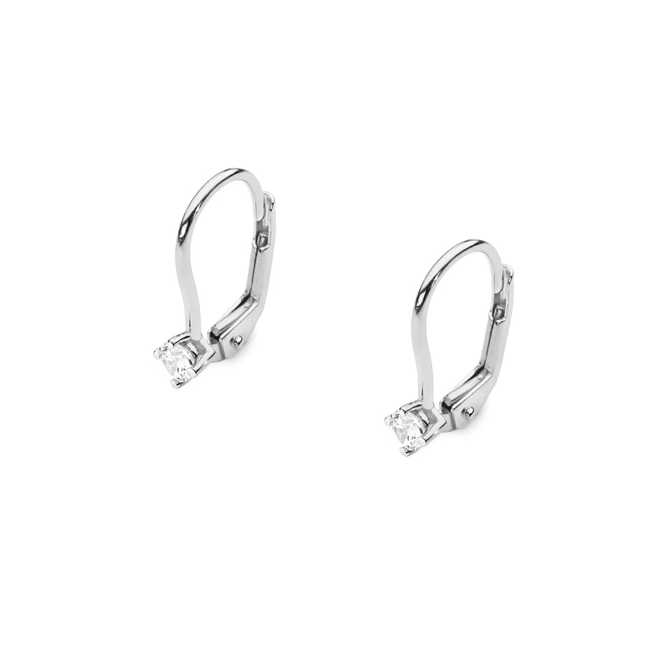 White Gold Earrings with 0.10 ct Diamonds | 585 (14k) White Gold English Clasp Earrings