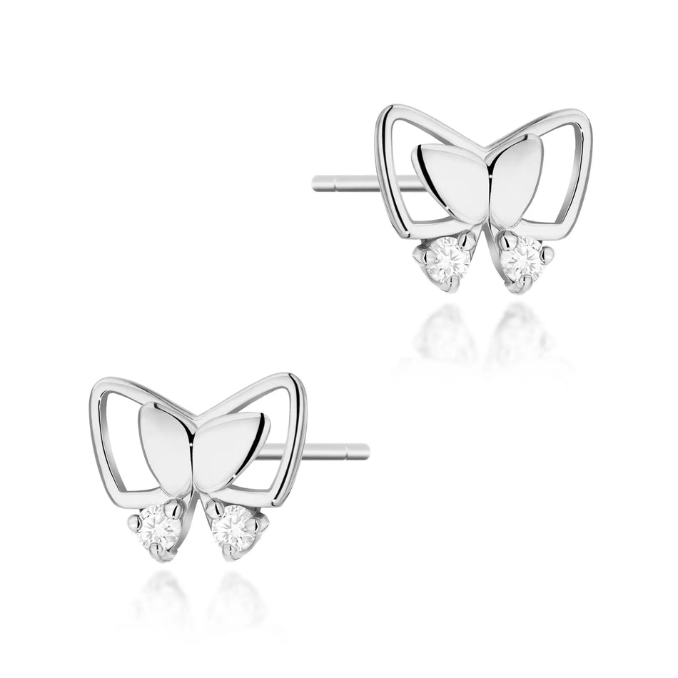 White Gold Earrings with 0.08 ct Diamonds | 585 (14k) White Gold Stud Earrings