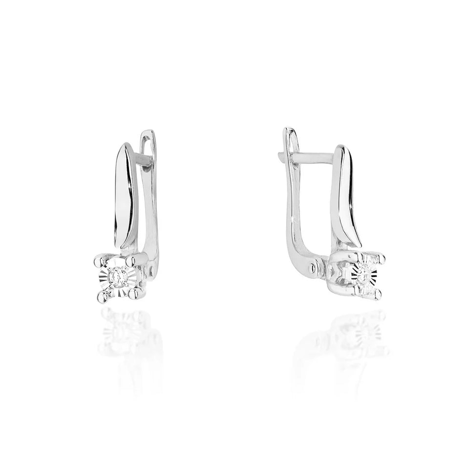 White Gold Earrings with 0.03 ct Diamonds | 585 (14k) White Gold English Clasp Earrings
