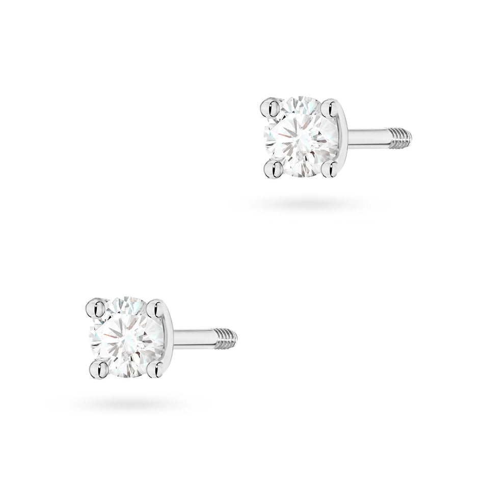 White Gold Earrings with 0.04 ct Diamonds | 585 (14k) White Gold Screw Back Stud Earrings