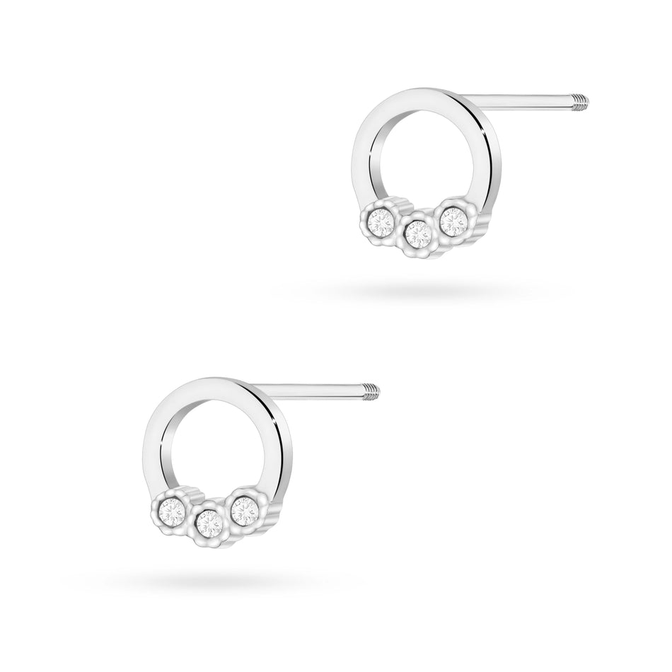 White Gold Earrings with 0.052 ct Diamonds | 585 (14k) White Gold Screw Back Stud Earrings