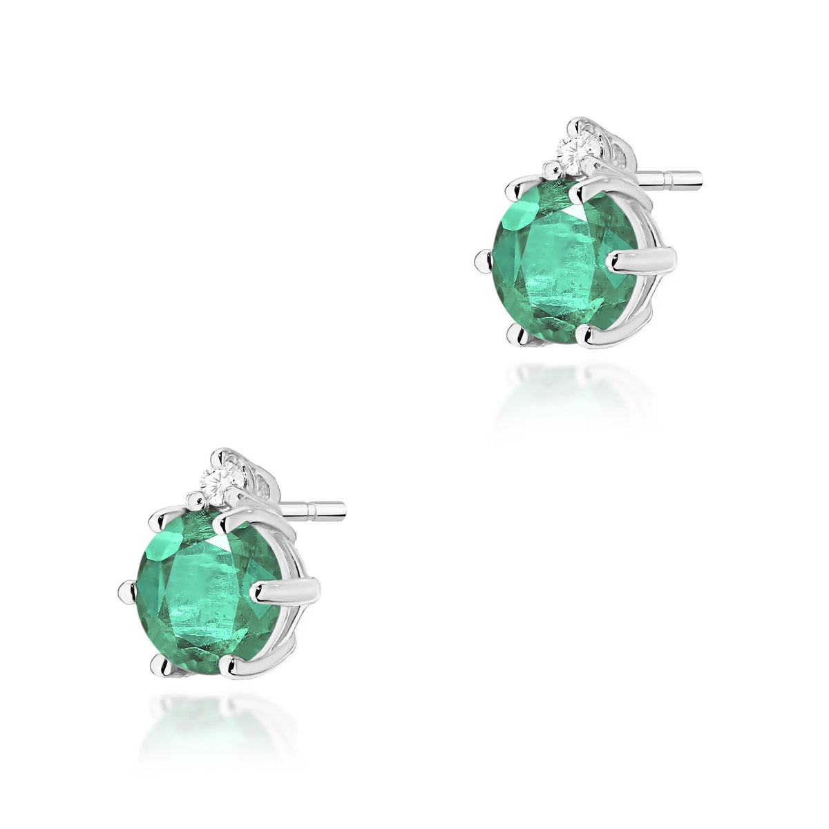 White Gold Earrings with 0.50 ct Emeralds and 0.029 ct Diamonds | 585 (14k) White Gold Stud Earrings