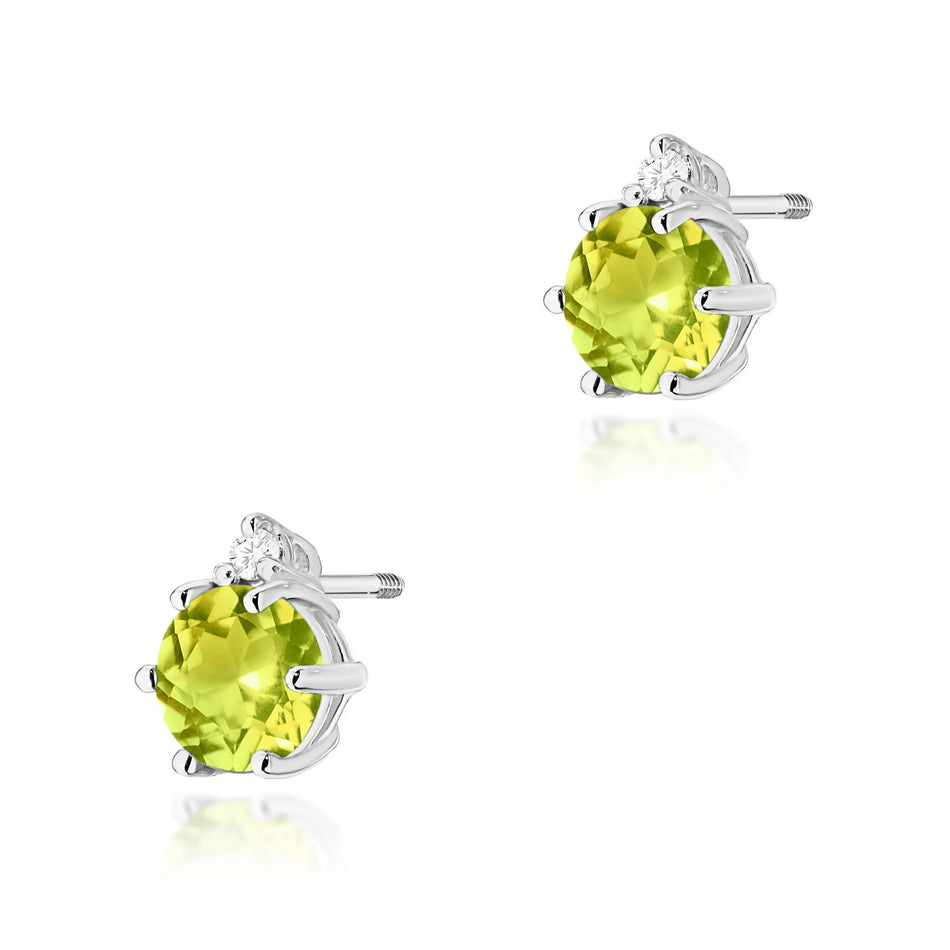 Gold Earrings with 0.60ct Olivines and 0.029ct Diamonds