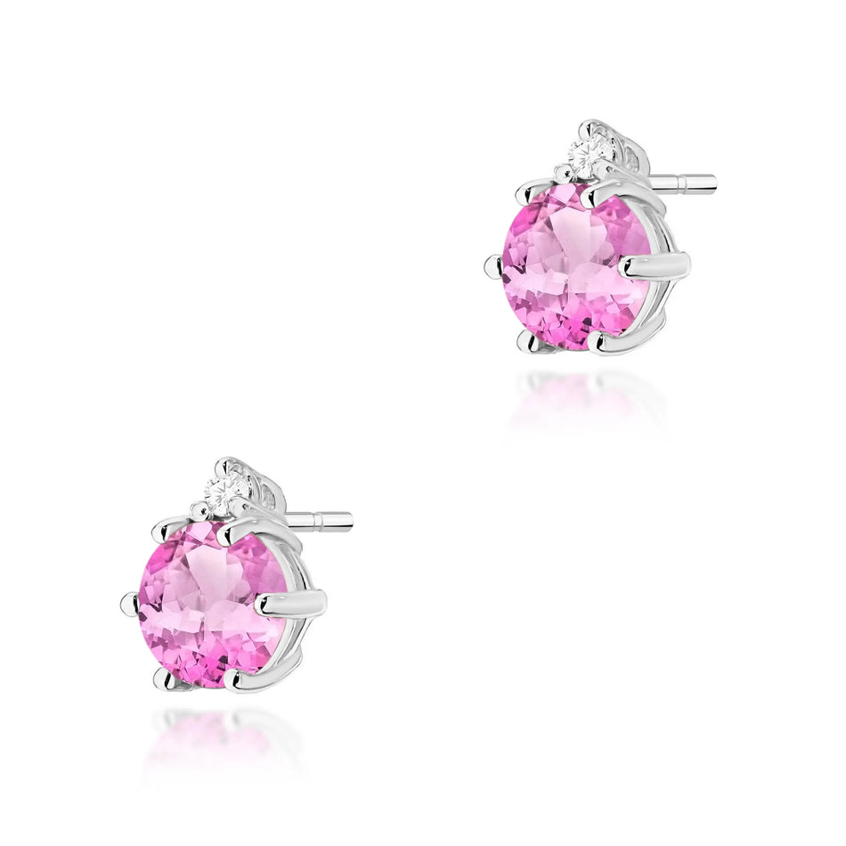 Gold Earrings with 0.60ct Pink topazes and 0.029ct Diamonds