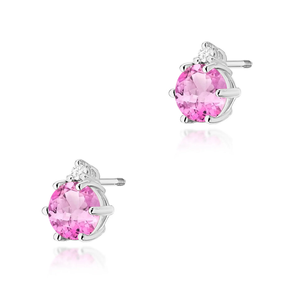 Goldohrringe mit 0,60 ct pinken Topasen und 0,029 ct Diamanten