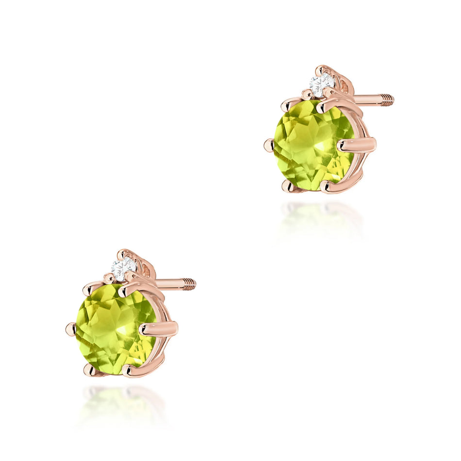 Gold Earrings with 0.60ct Olivines and 0.029ct Diamonds
