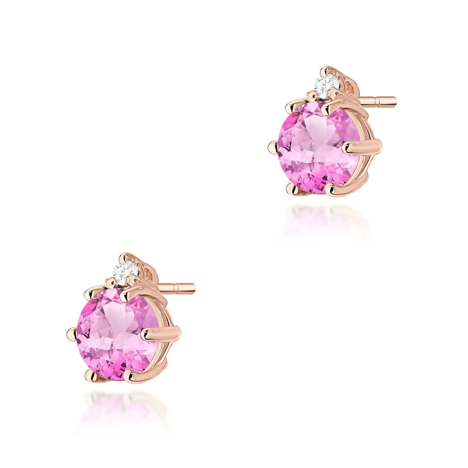 Gold Earrings with 0.60ct Pink topazes and 0.029ct Diamonds