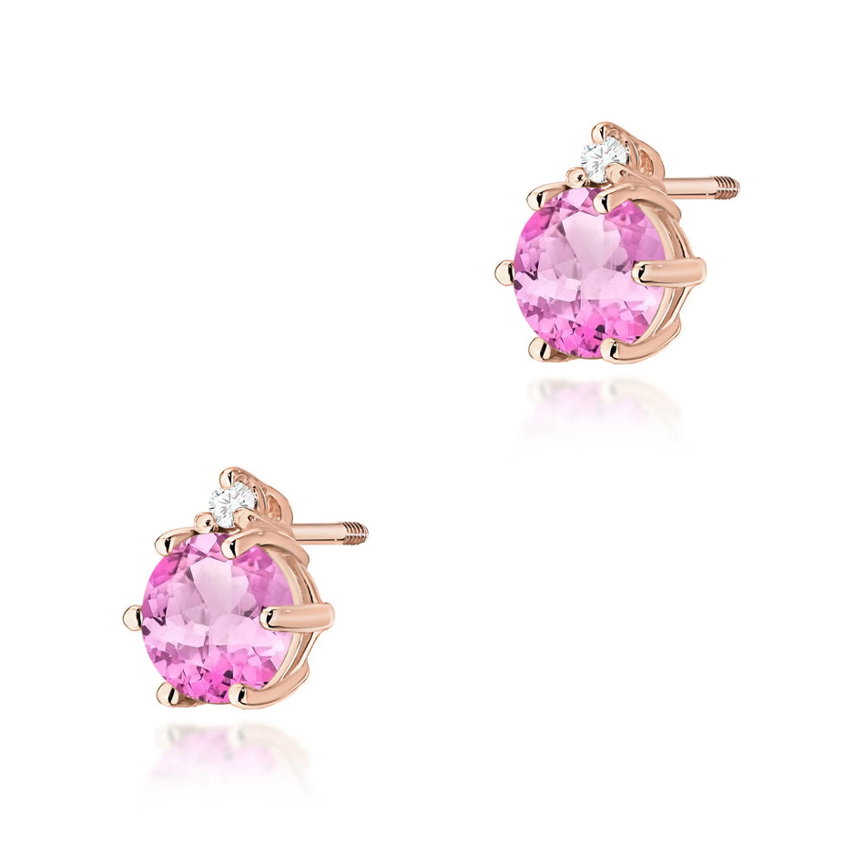Goldohrringe mit 0,60 ct pinken Topasen und 0,029 ct Diamanten