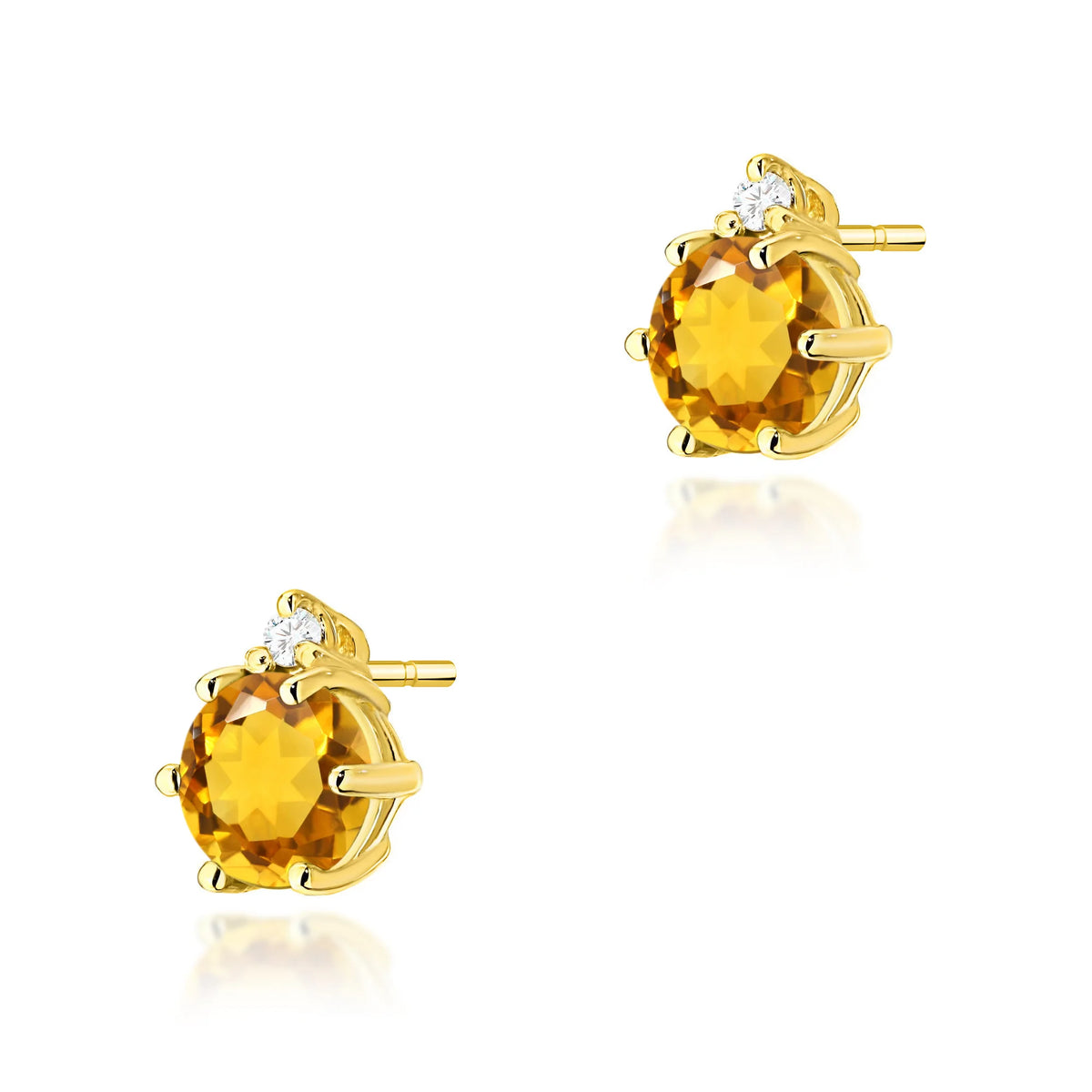 Gold Earrings with 0.50 ct Citrines and 0.029 ct Diamonds | 585 (14k) Gold Stud Earrings