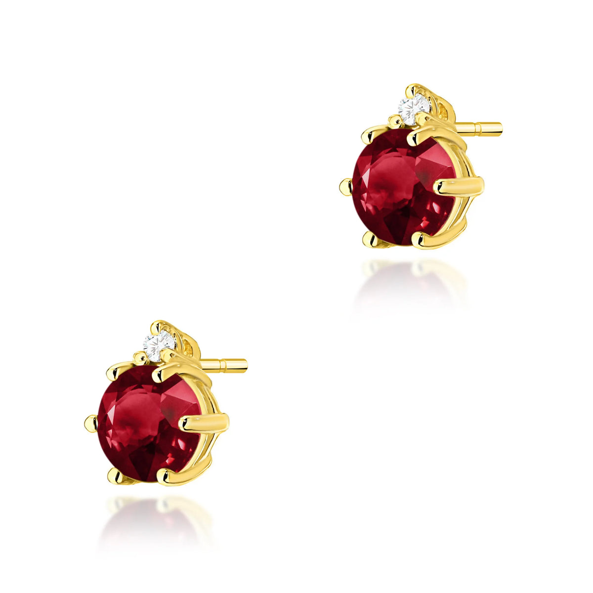 Gold Earrings with 0.60 ct Garnets and 0.029 ct Diamonds | 585 (14k) Gold Stud Earrings