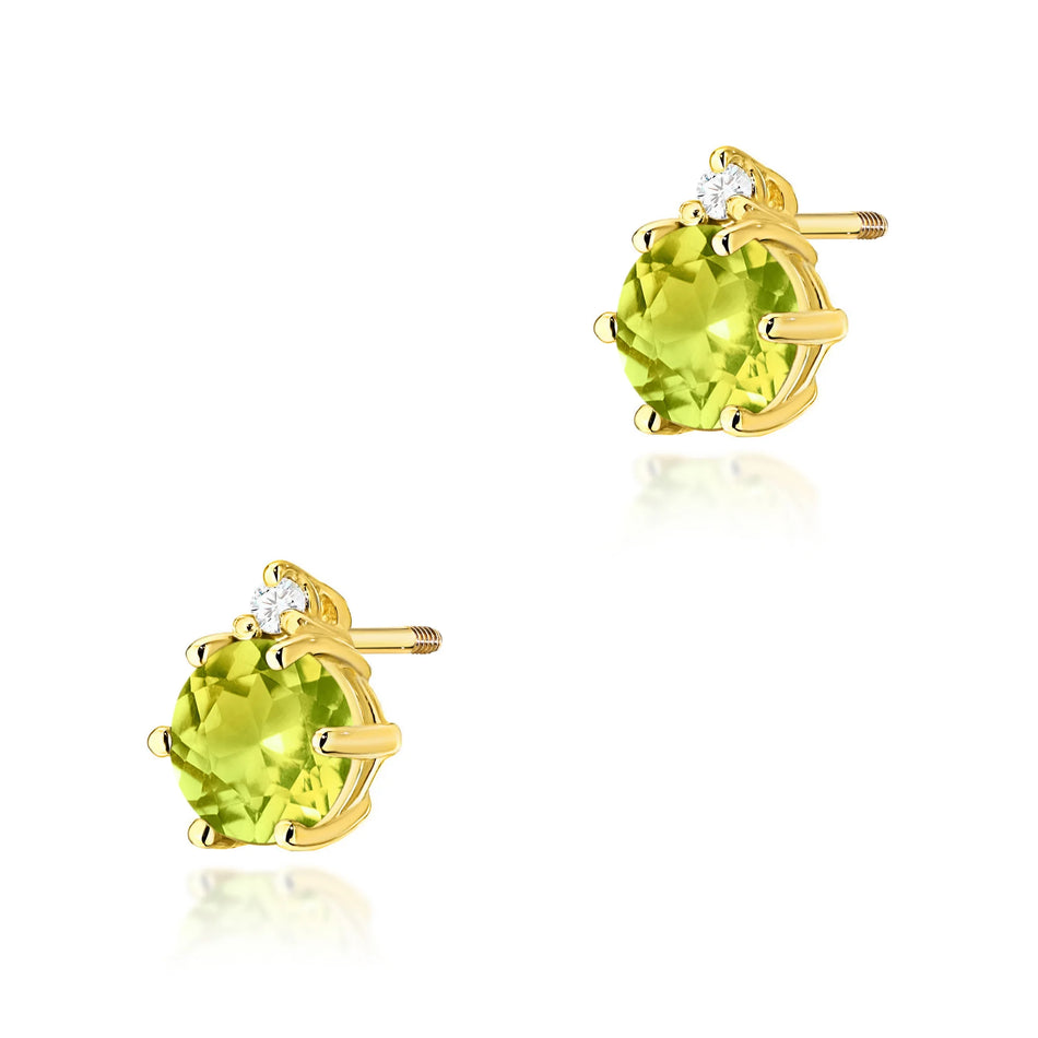 Gold Earrings with 0.60ct Olivines and 0.029ct Diamonds