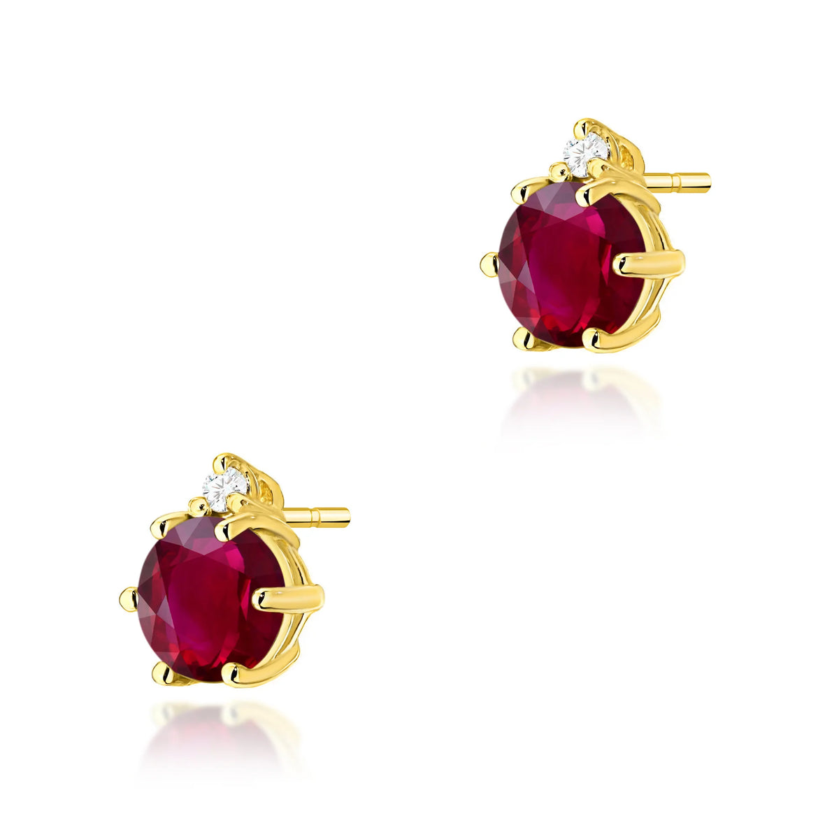 Gold Earrings with 0.60 ct Rubies and 0.029 ct Diamonds | 585 (14k) Gold Stud Earrings