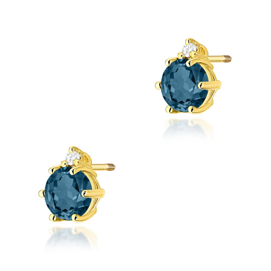 Gold Earrings with 0.50ct Topazes London Blue and 0.029ct Diamonds