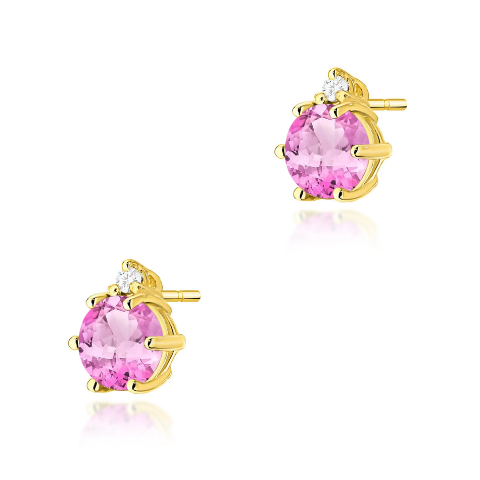 Gold Earrings with 0.60ct Pink topazes and 0.029ct Diamonds