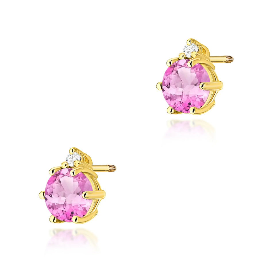 Goldohrringe mit 0,60 ct pinken Topasen und 0,029 ct Diamanten