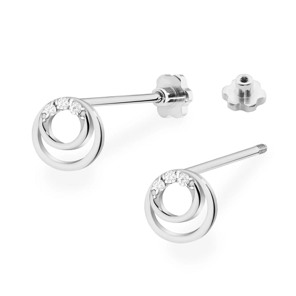 White Gold Earrings with 0.03 ct Diamonds | 585 (14k) White Gold Screw Back Stud Earrings