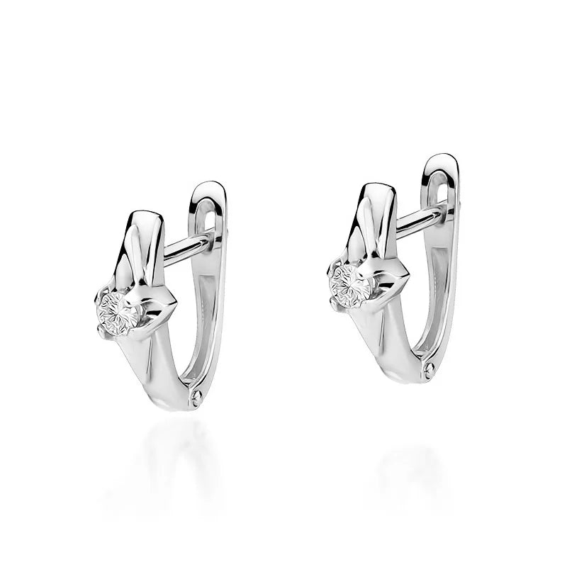 White Gold Earrings with 0.08 ct Diamonds | 585 (14k) White Gold English Clasp Earrings