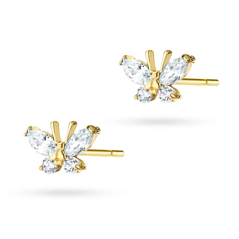 goldene Ohrstecker mit Zirkonia-Schmetterling k013-14k-585