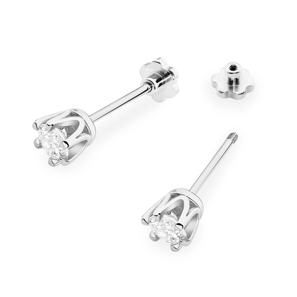 White Gold Earrings with 0.30 ct Diamonds | 585 (14k) White Gold Screw Back Stud Earrings
