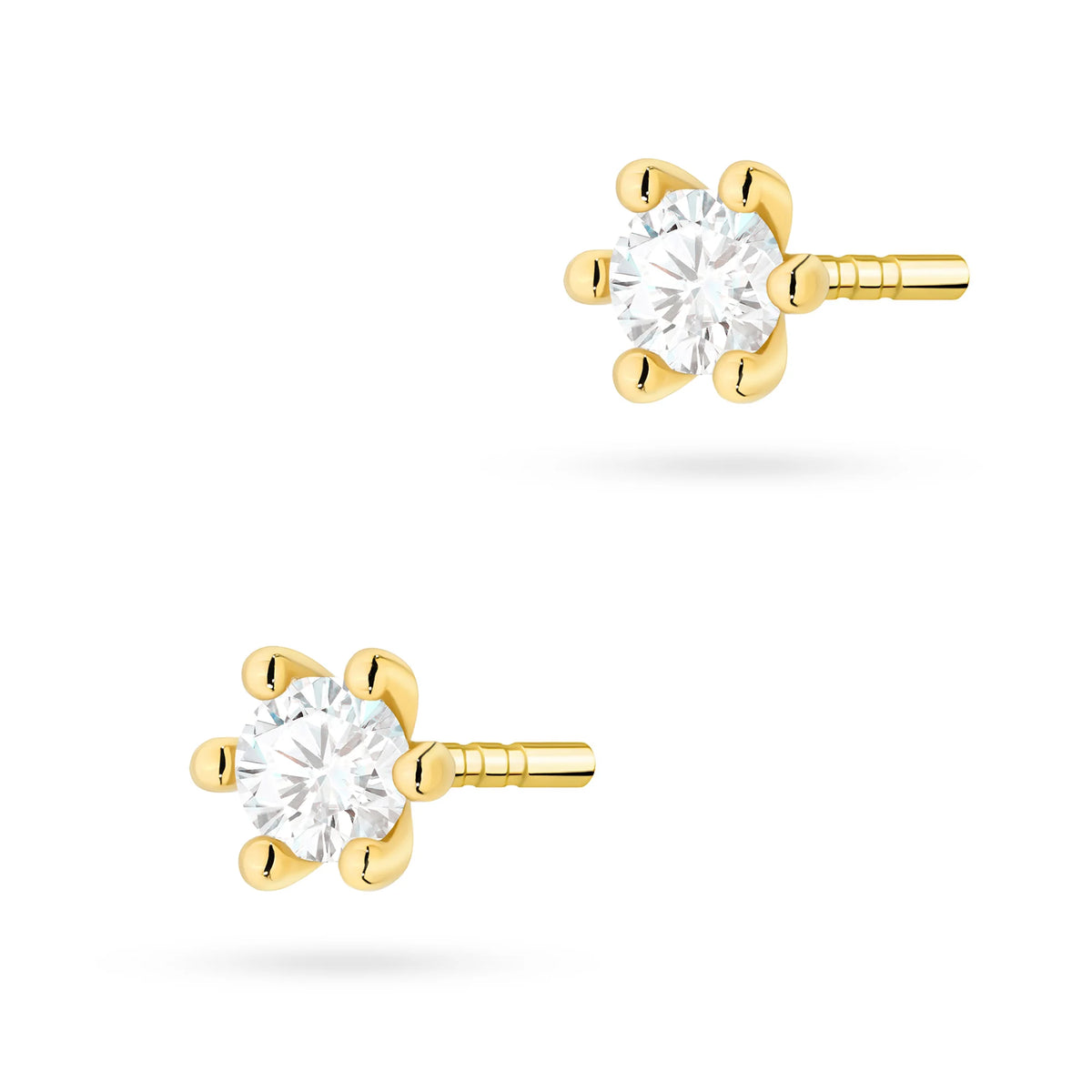 Gold Earrings with 0.08 ct Diamonds | 585 (14k) Gold Stud Earrings