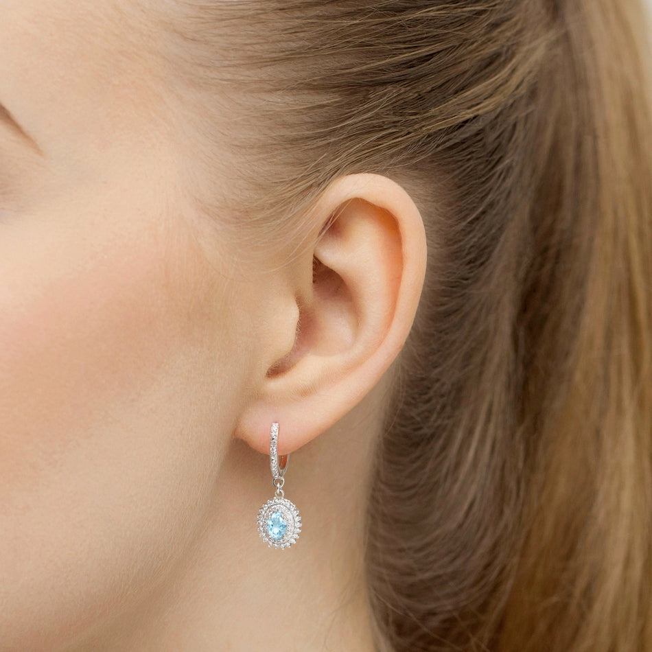 White Gold Earrings with 0.50 ct Topazes and 0.442 ct Diamonds | 585 (14k) White Gold Hinged Hoop Clasp Earrings