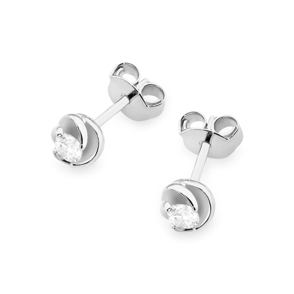 White Gold Earrings with 0.08 ct Diamonds | 585 (14k) White Gold Stud Earrings