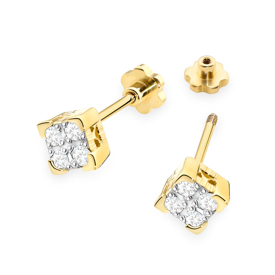 Gold Earrings with 0.16 ct Diamonds | 585 (14k) Gold Screw Back Stud Earrings