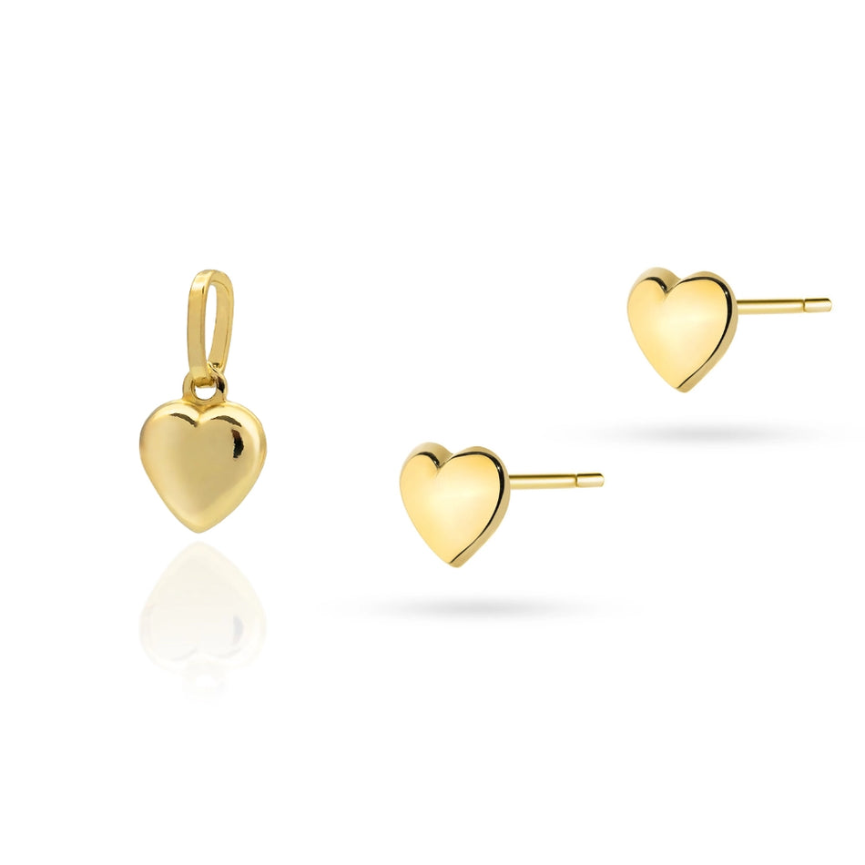 Gold Heart Pendant and Earrings Set