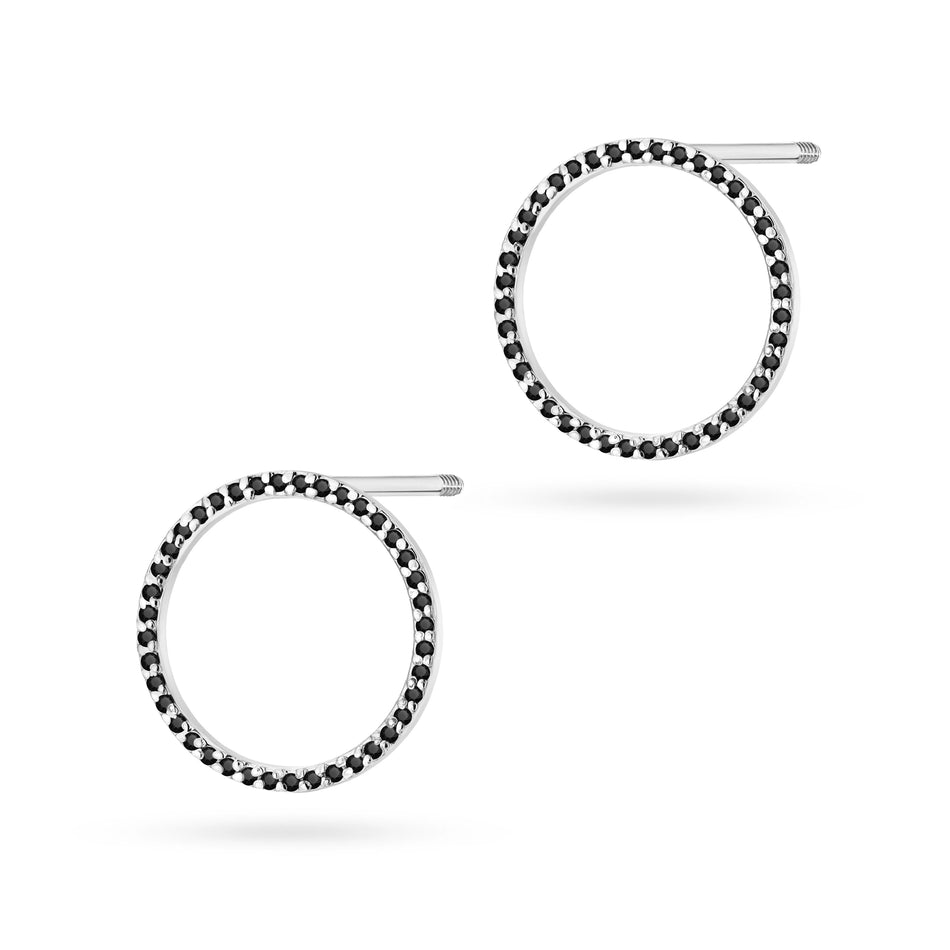 White Gold Earrings with 0.40 ct Black Diamonds | 585 (14k) White Gold Screw Back Stud Earrings