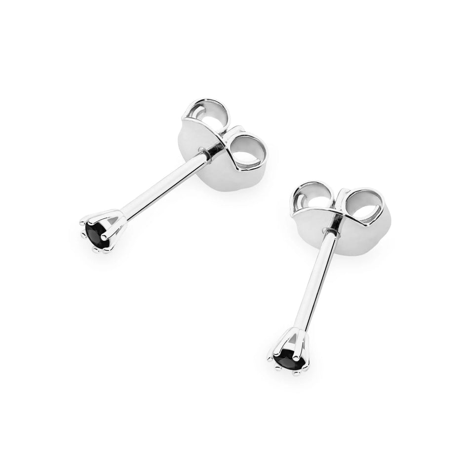 White Gold Earrings with 2 x 0.04 ct Black Diamonds | 585 (14k) White Gold Stud Earrings
