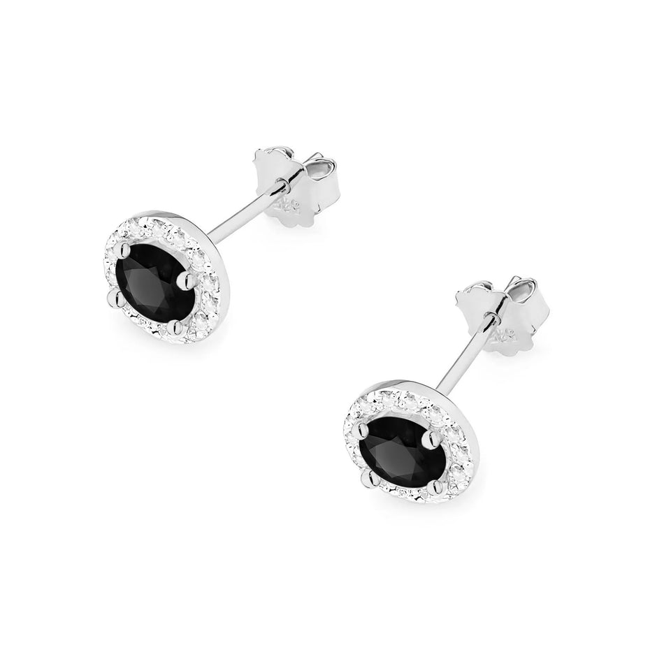 White Gold Earrings with 0.50 ct Black Diamonds and 0.241 ct Diamonds | 585 (14k) White Gold Stud Earrings