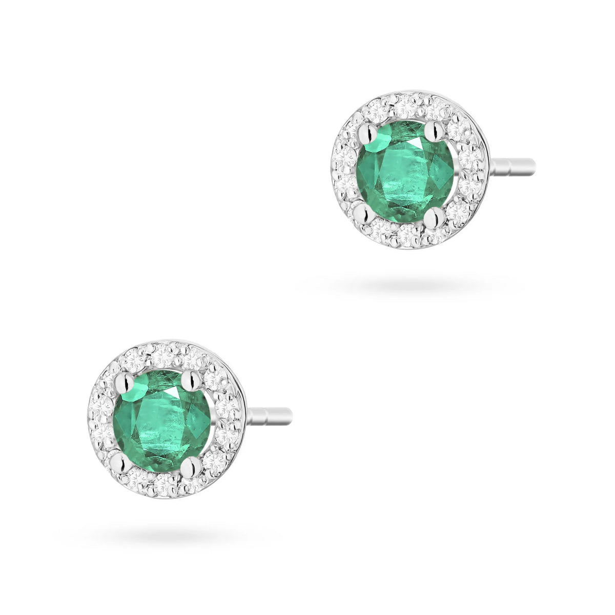 White Gold Earrings with 0.50 ct Emeralds and 0.241 ct Diamonds | 585 (14k) White Gold Stud Earrings